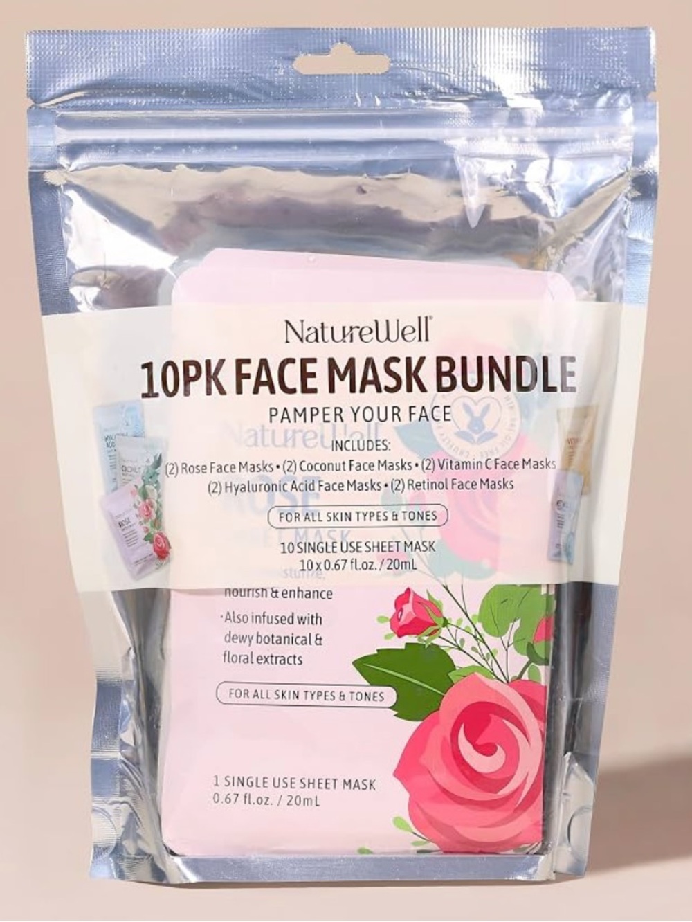 10-Pack Rose Face Mask Bundle - Pink
